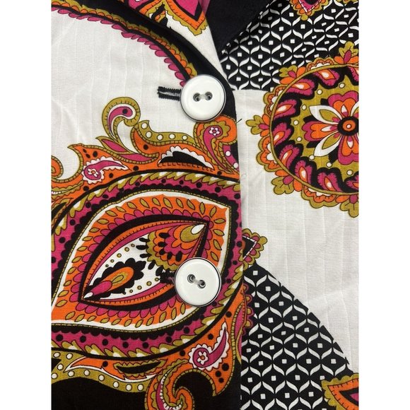 Chico's Quilted Blazer Jacket Button Front Sz 1 Med Orange Black Mixed Print - Picture 3 of 9